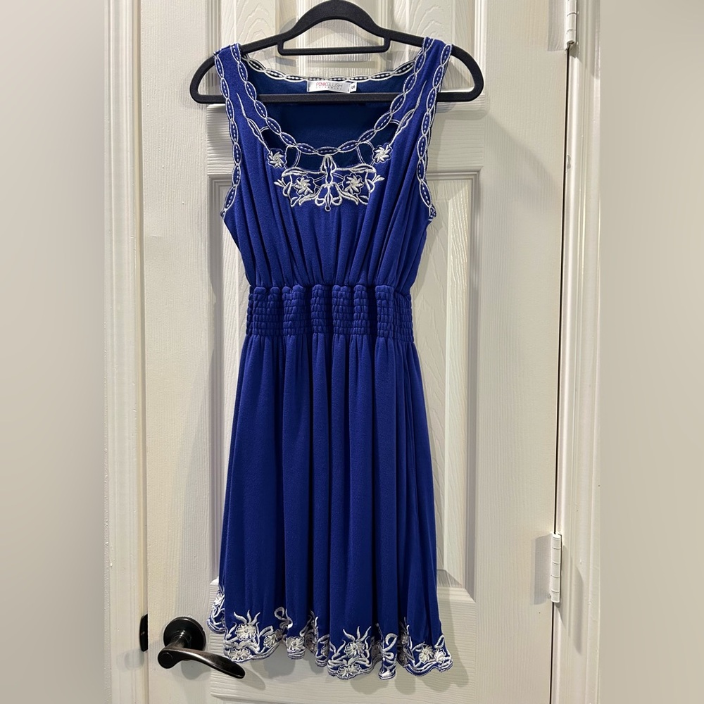 PinkBlush Maternity Blue Embroidered Dress